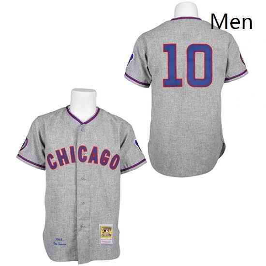 Mens Mitchell and Ness 1968 Chicago Cubs 10 Ron Santo Authentic Grey Throwback MLB Jersey